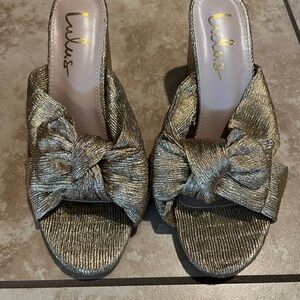 Lulu's Metallic Gold Mules with Bow